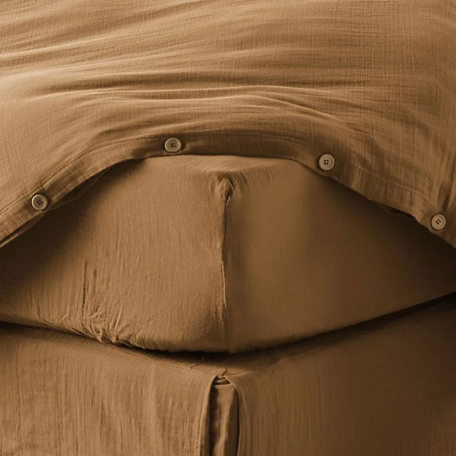 Housse De Rêve Drap housse 180x200 cm en Gaze de coton Camel Clearance