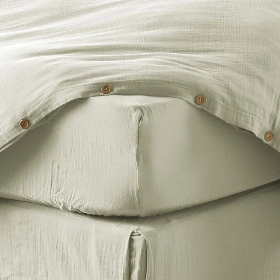 Housse De Rêve Drap housse 160x200 cm en Gaze de coton Vert d'eau