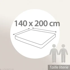 Linnea Drap housse 140x200 cm en percale lavée coton PERKAL blanc Saline bonnet 30 cm