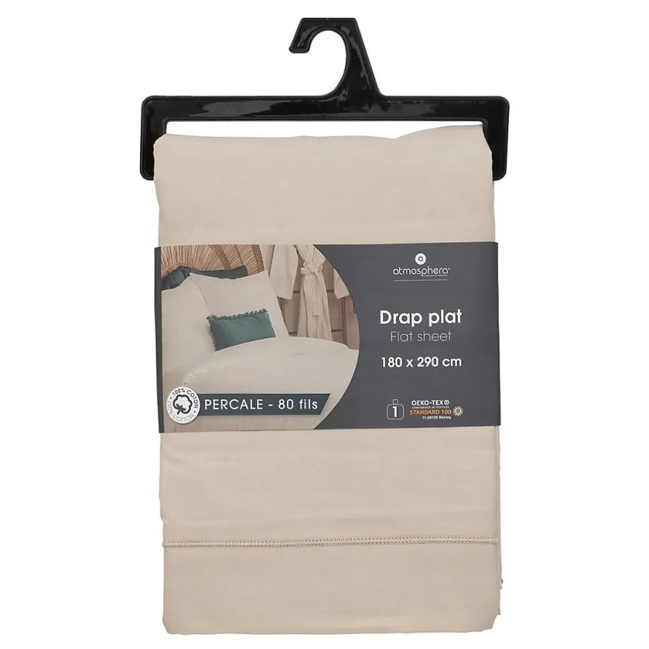 Atmosphera Créateur D'Intérieur Drap plat - percale - beige lin - 180x290 cm - Atmosphera Online