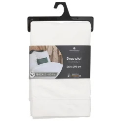 Atmosphera Créateur D'Intérieur Drap plat - percale - blanc - 240x290 cm - Atmosphera New