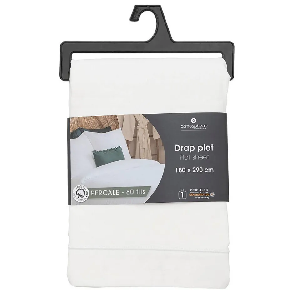 Atmosphera Créateur D'Intérieur Drap plat - percale - blanc - 180x290 cm - Atmosphera
