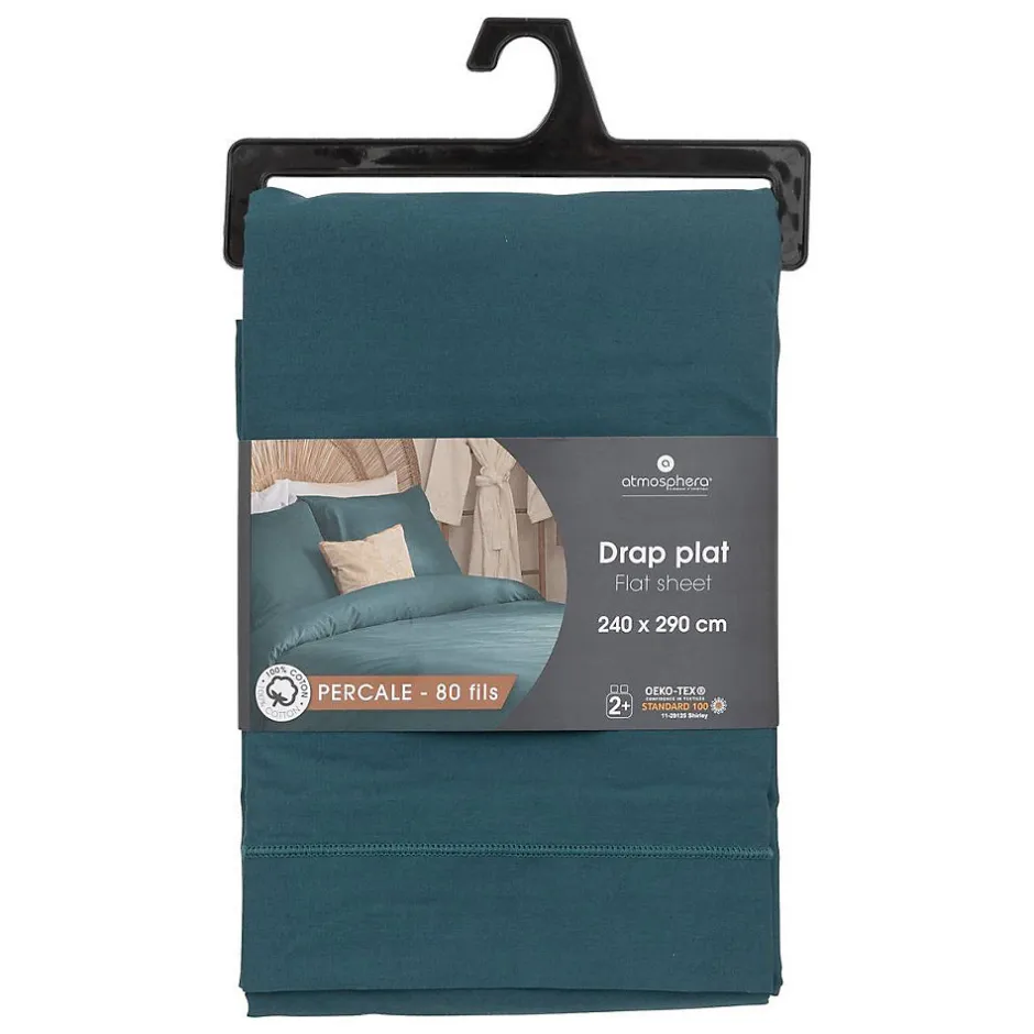 Atmosphera Créateur D'Intérieur Drap plat - percale - bleu - 240x290 cm - Atmosphera
