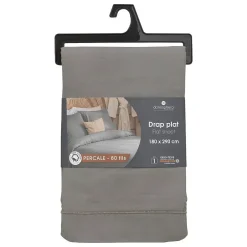 Atmosphera Créateur D'Intérieur Drap plat - percale - gris - 180x290 cm - Atmosphera