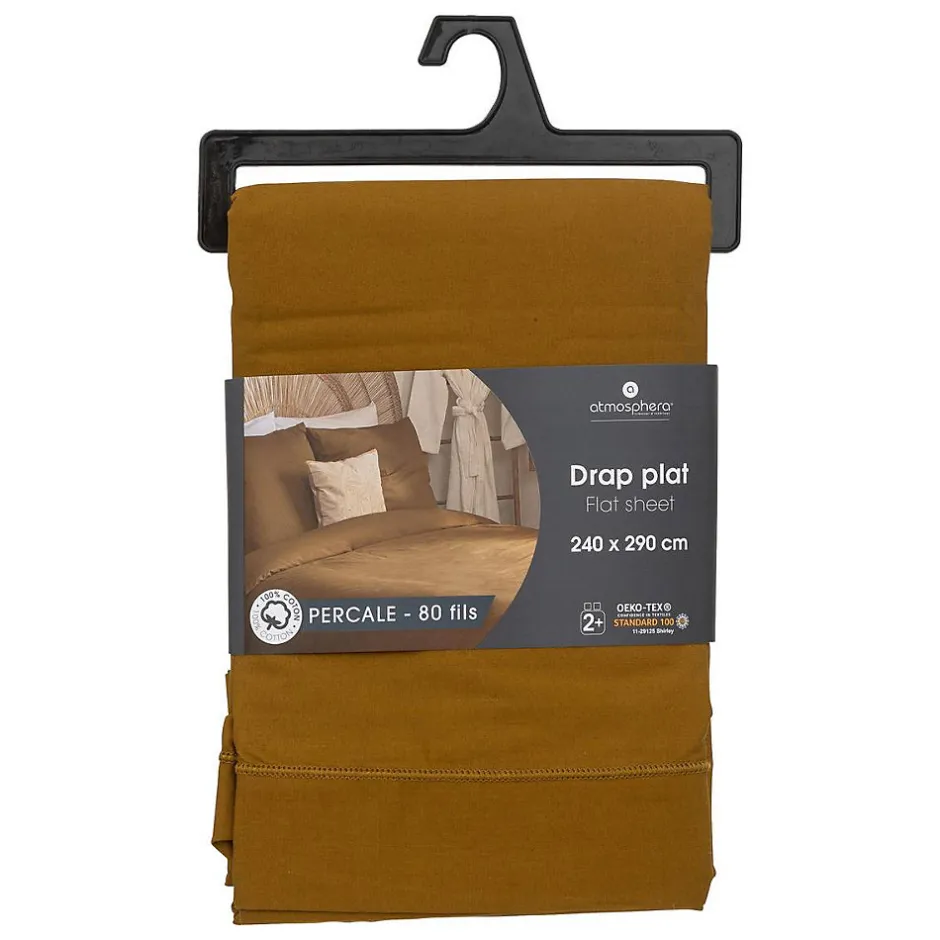 Atmosphera Créateur D'Intérieur Drap plat - percale - mordoré - 240x290 cm - Atmosphera