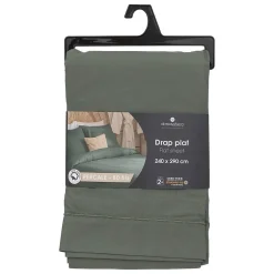 Atmosphera Créateur D'Intérieur Drap plat - percale - vert - 240x290 cm - Atmosphera