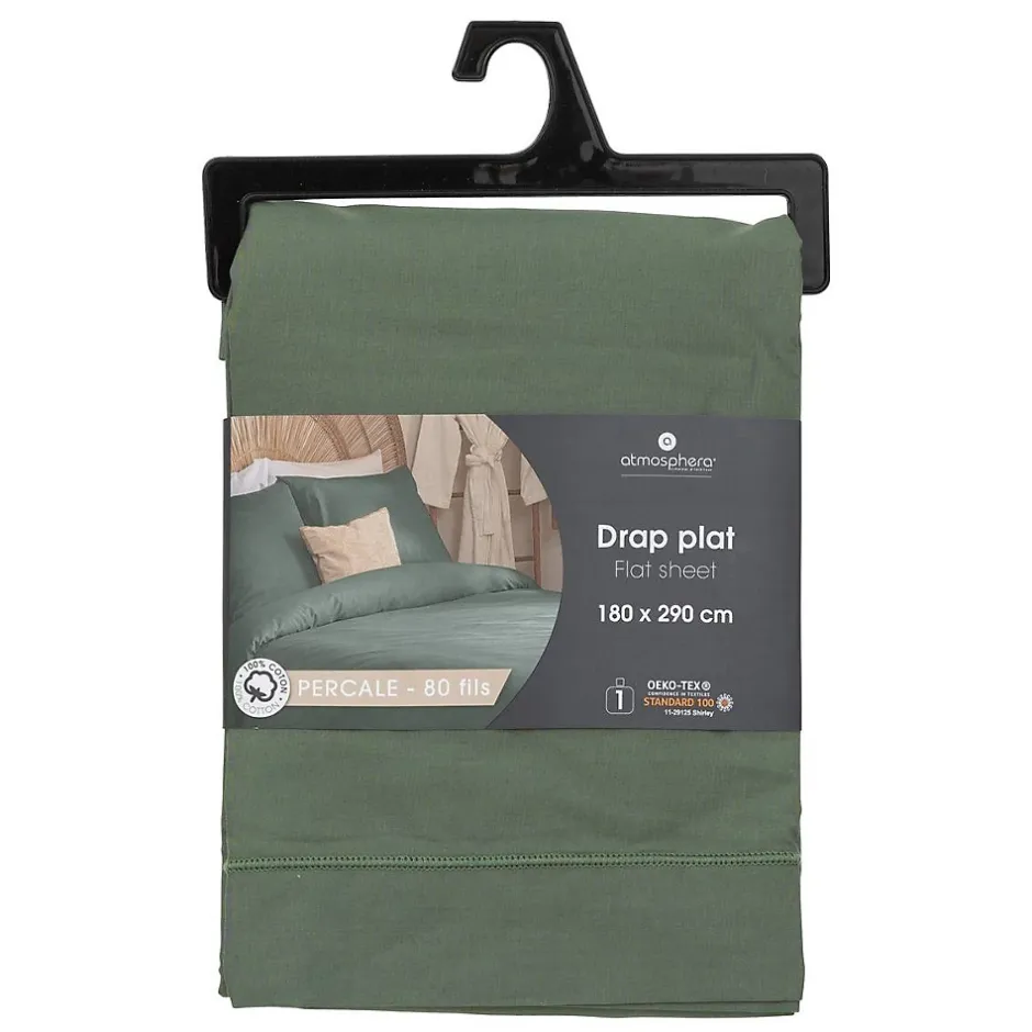 Atmosphera Créateur D'Intérieur Drap plat - percale - vert - 180x290 cm - Atmosphera
