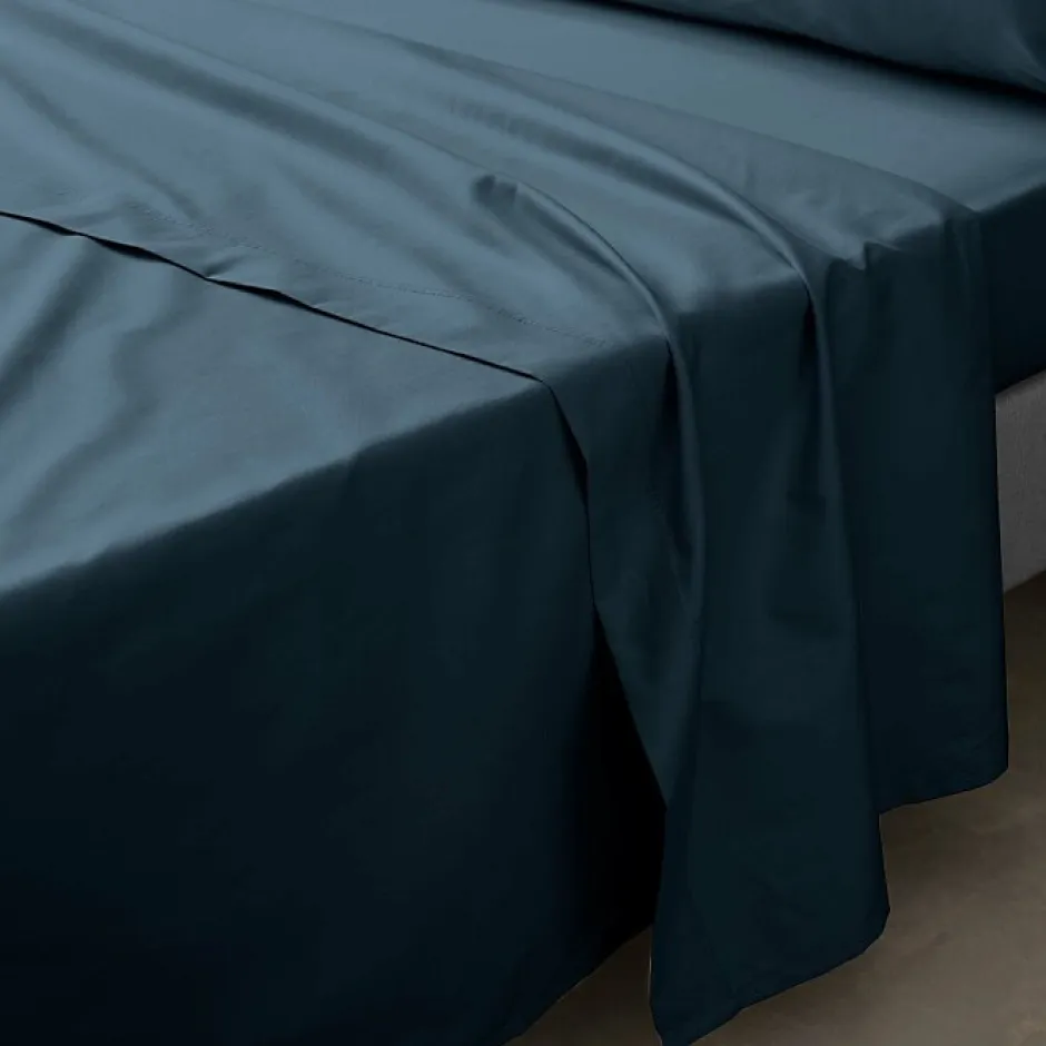 Douceur D'Intérieur Drap plat 2 personnes 240 x 300 cm Percale de coton 78 fils Coloris Bleu nuit