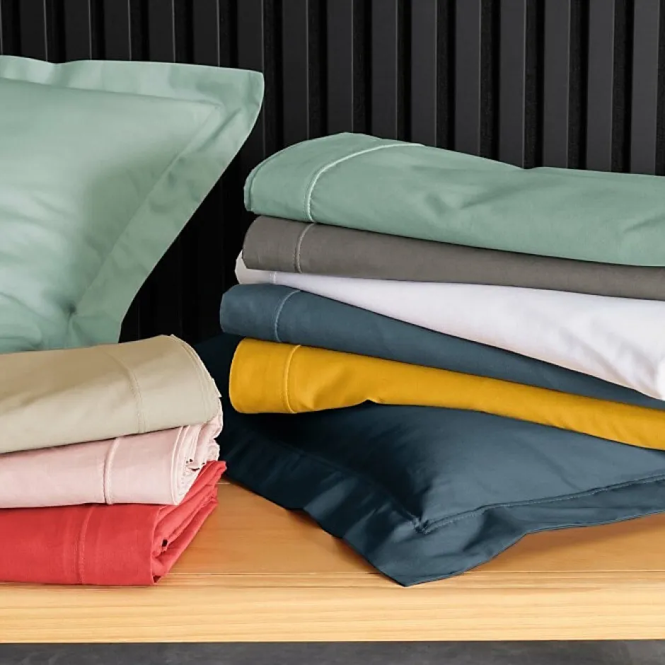 Douceur D'Intérieur Drap plat 2 personnes 240 x 300 cm Percale de coton 78 fils Coloris Bleu nuit