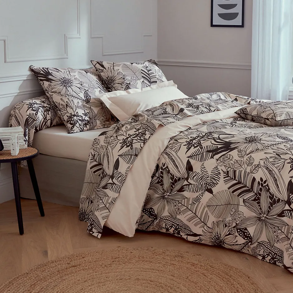 Tradilinge Drap plat aux impressions noires (240x310 cm - Beige)