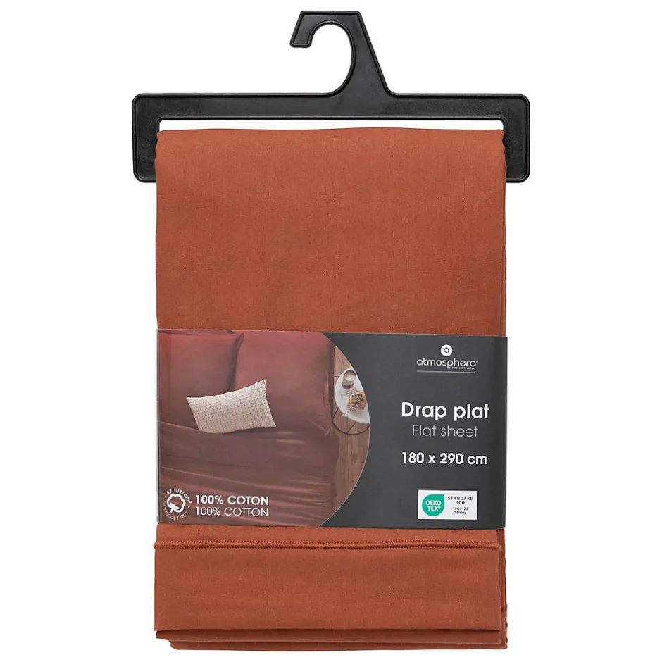 Atmosphera Créateur D'Intérieur Drap plat Carina en coton 180x290cm rose terracotta - Atmosphera