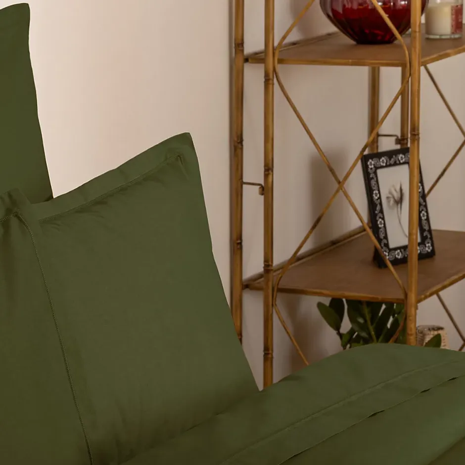 Atmosphera Créateur D'Intérieur Drap plat Carina en coton 180x290cm vert kaki - Atmosphera Hot