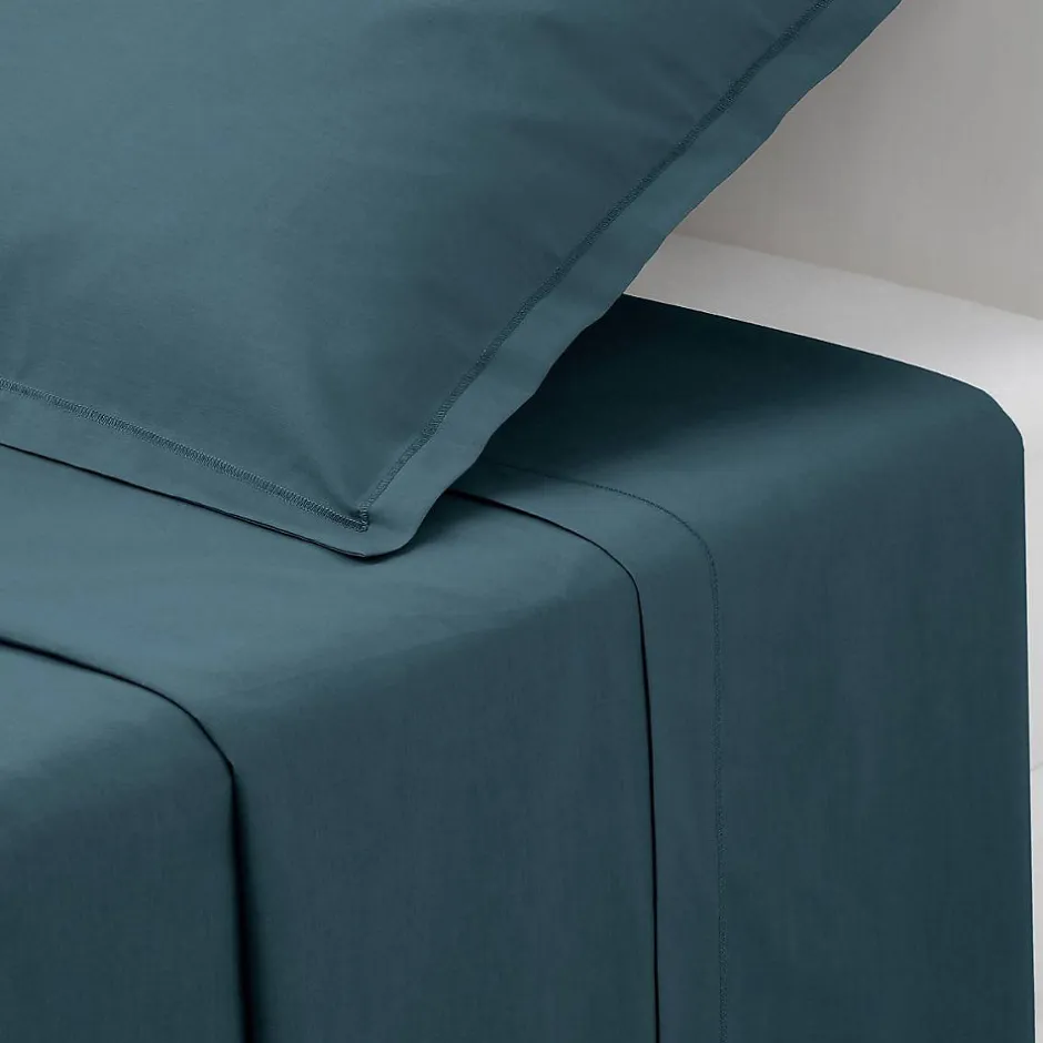 Atmosphera Créateur D'Intérieur Drap plat Carina en coton 180x290cm bleu orage - Atmosphera