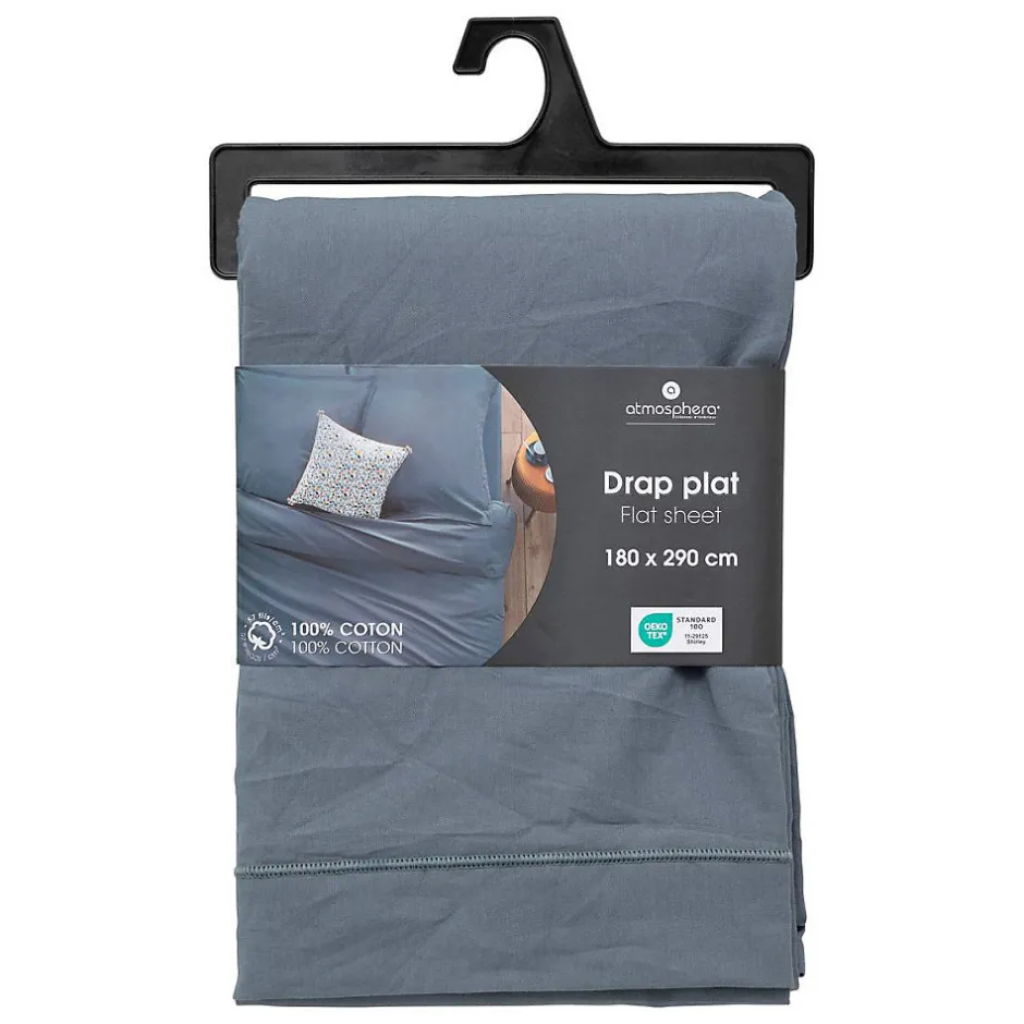 Atmosphera Créateur D'Intérieur Drap plat Carina en coton 180x290cm bleu orage - Atmosphera