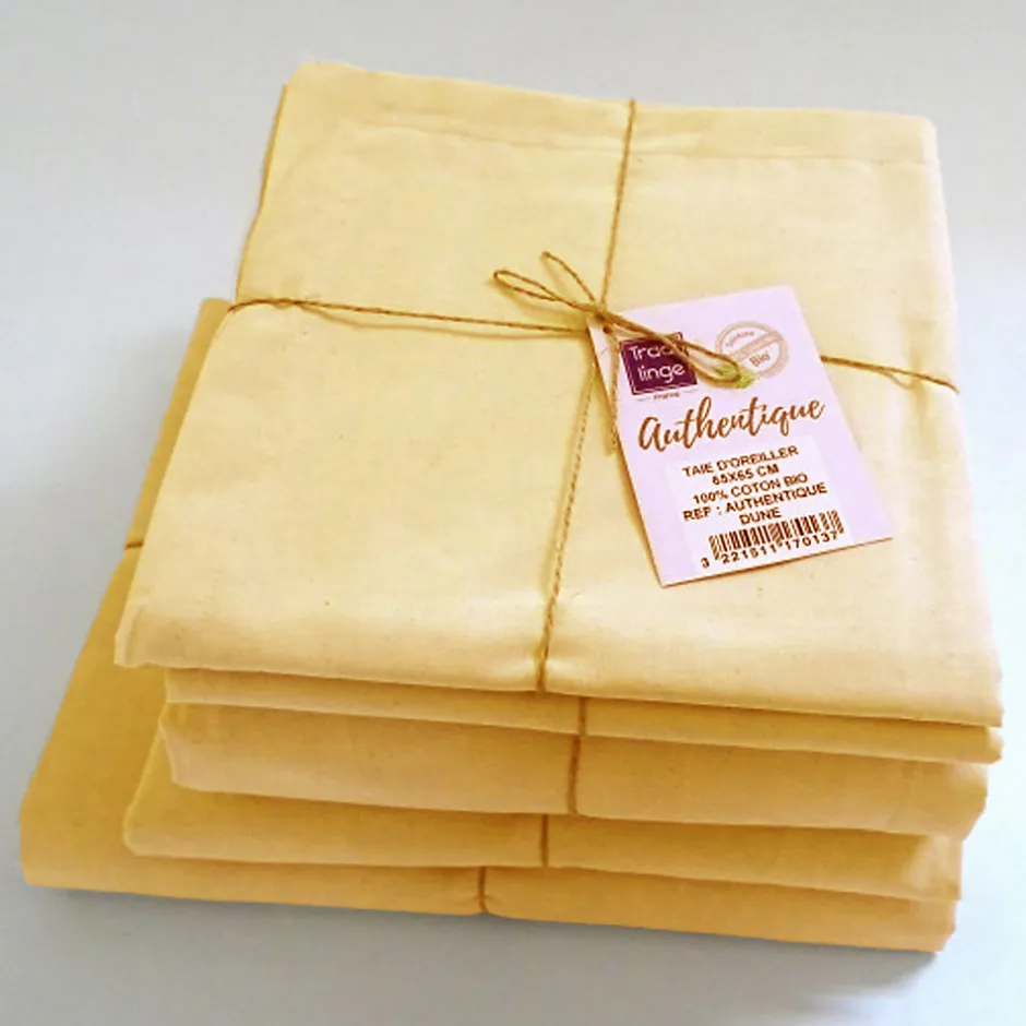 Tradilinge Drap plat en 100% coton biologique (180x290 cm - Jaune)