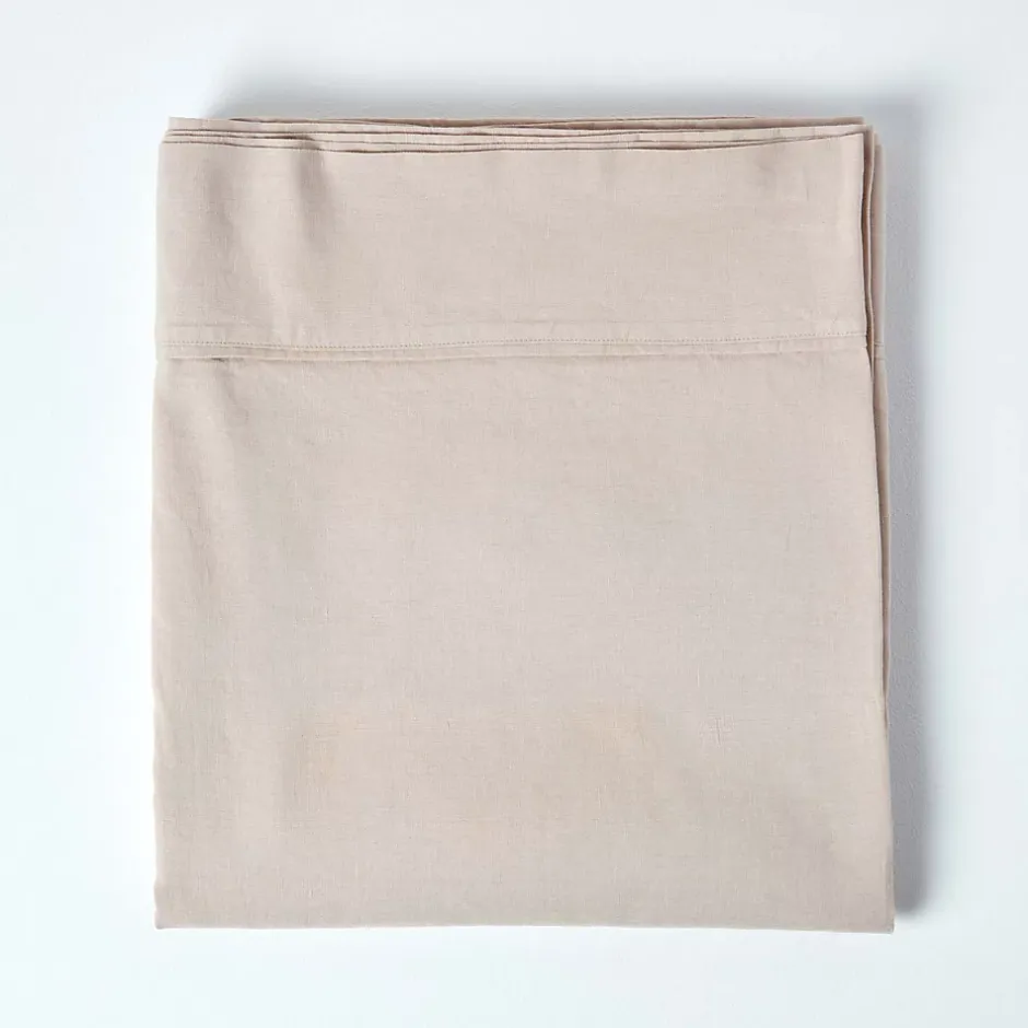 Homescapes Drap plat en lin lavé beige, 240x275 cm -