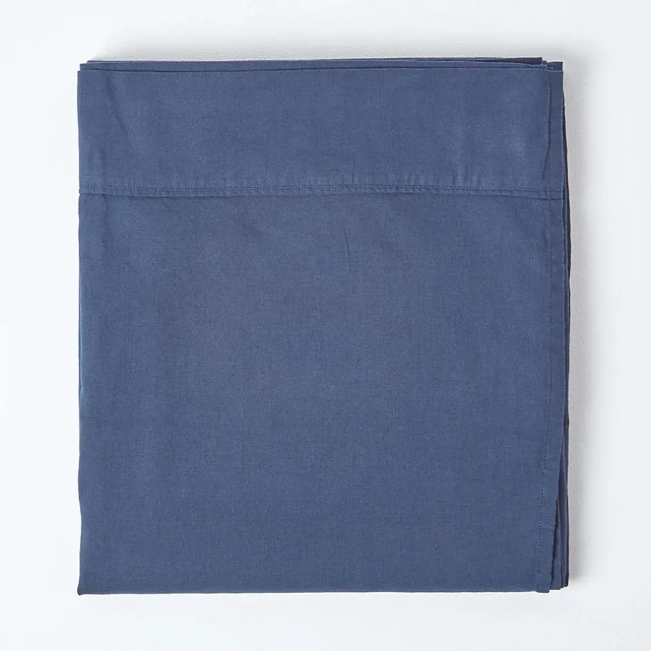 Homescapes Drap plat en lin lavé bleu marine, 230x255 cm -