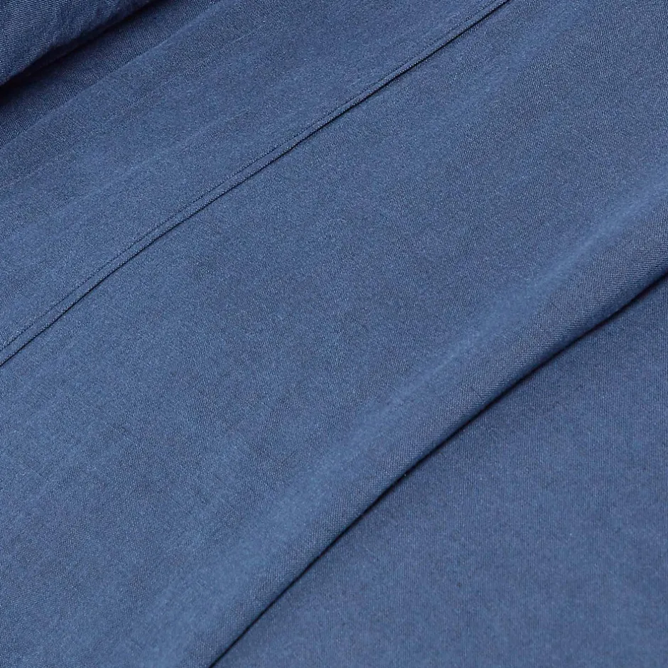Homescapes Drap plat en lin lavé bleu marine, 230x255 cm -