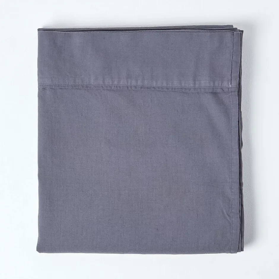Homescapes Drap plat en lin lavé gris, 178x255 cm - Discount