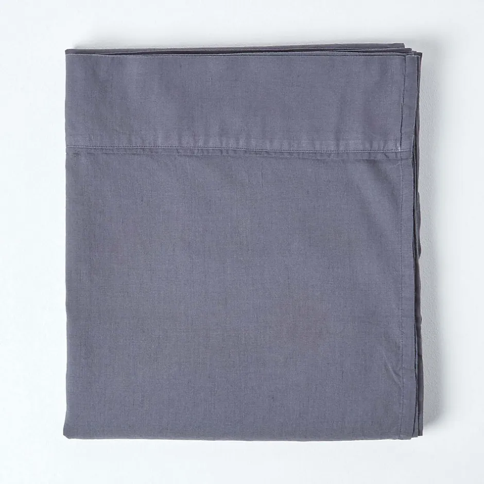 Homescapes Drap plat en lin lavé gris, 240x300 cm -