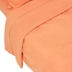 Homescapes Drap plat en lin lavé orange, 230x255 cm -