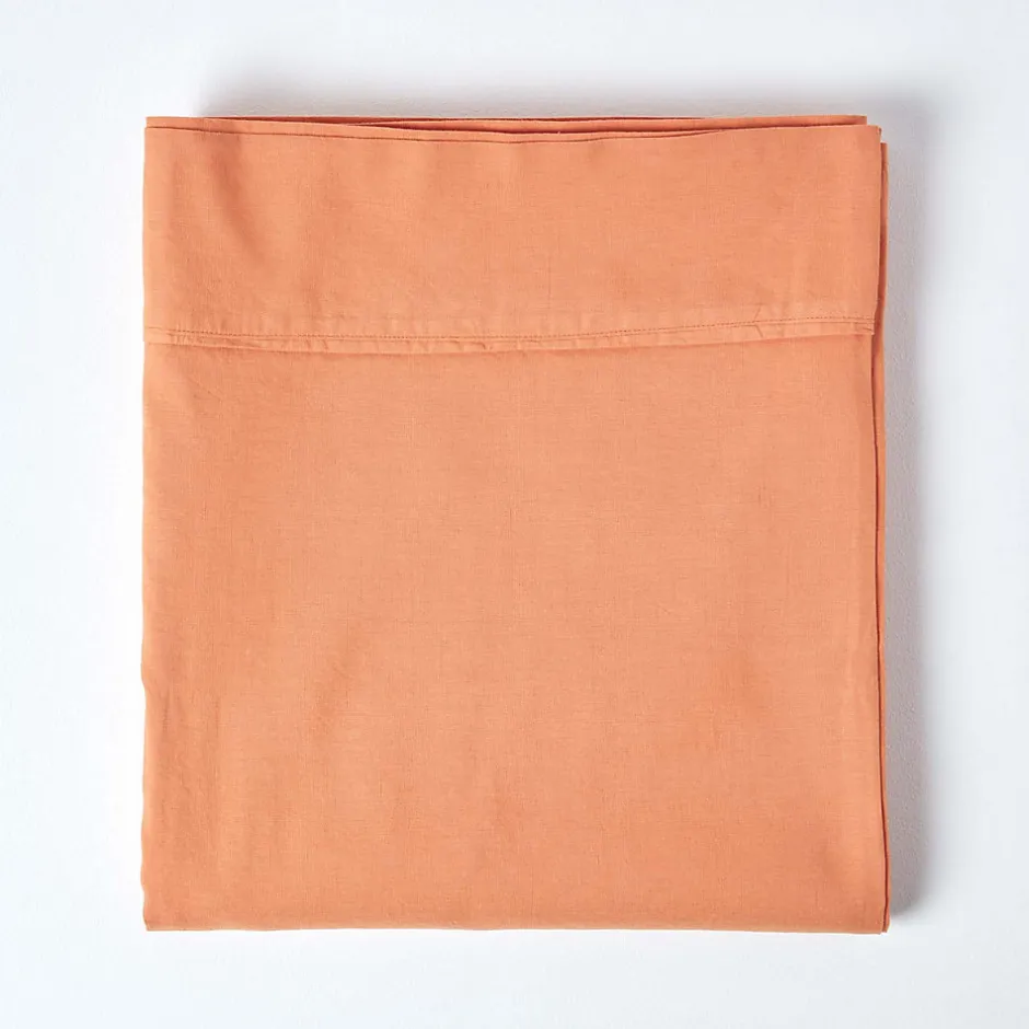 Homescapes Drap plat en lin lavé orange, 230x255 cm -