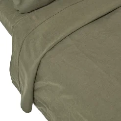 Homescapes Drap plat en lin lavé vert mousse, 178x255 cm - Outlet