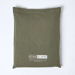 Homescapes Drap plat en lin lavé vert mousse, 240x275 cm -