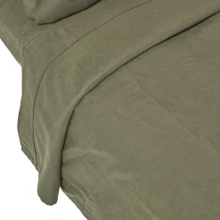 Homescapes Drap plat en lin lavé vert mousse, 240x300 cm -