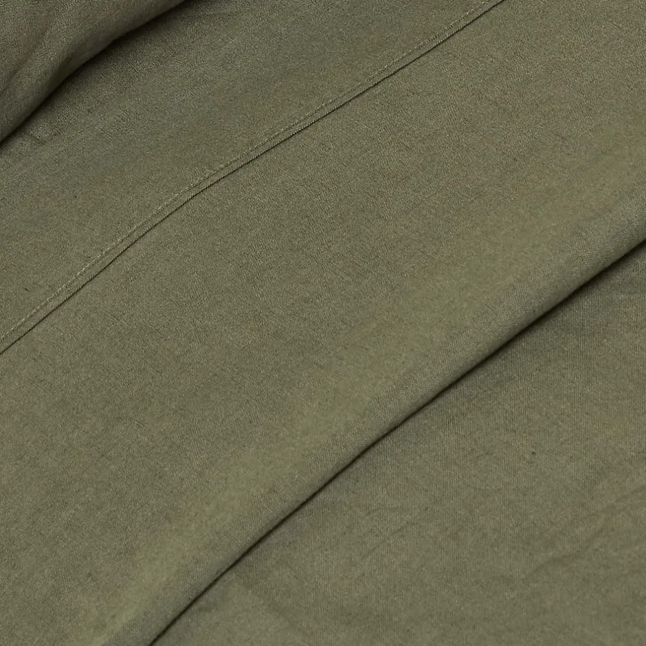 Homescapes Drap plat en lin lavé vert mousse, 180x290 cm - New