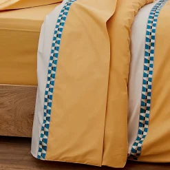 Tradilinge Drap plat en percale avec galon géométrique (240x310 cm - Jaune) Discount