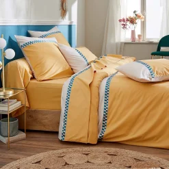 Tradilinge Drap plat en percale avec galon géométrique (280x325 cm - Jaune) Hot