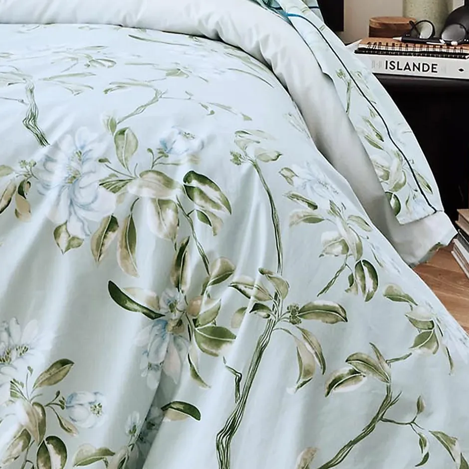 Tradilinge Drap plat en percale de coton au style anglais (240x310 cm - Céladon) Outlet