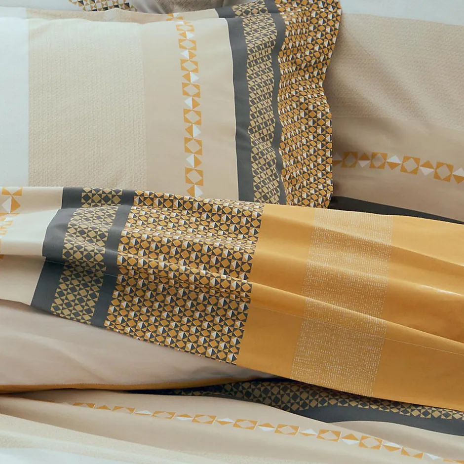 Tradilinge Drap plat en percale de coton au style ethnique chic (240x310 cm - Jaune)