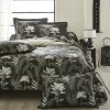 Tradilinge Drap plat en satin aux feuilles tropicales (240x310 cm - Gris anthracite) Clearance