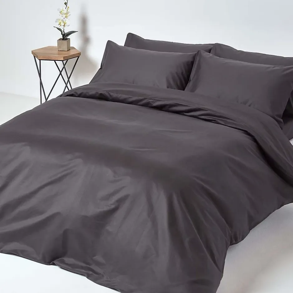 Homescapes Drap plat en satin de coton égyptien 1000 fils gris foncé, 275x275 cm - Discount