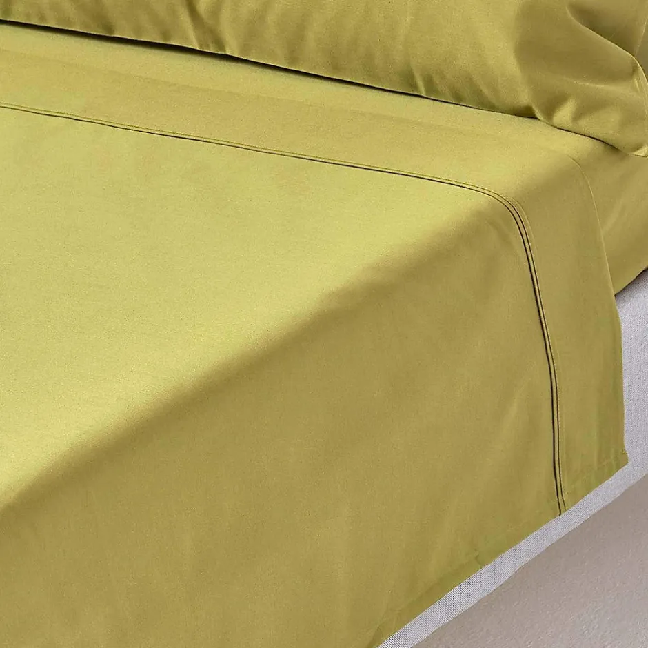 Homescapes Drap plat en satin de coton égyptien 1000 fils vert olive, 180x290 cm -