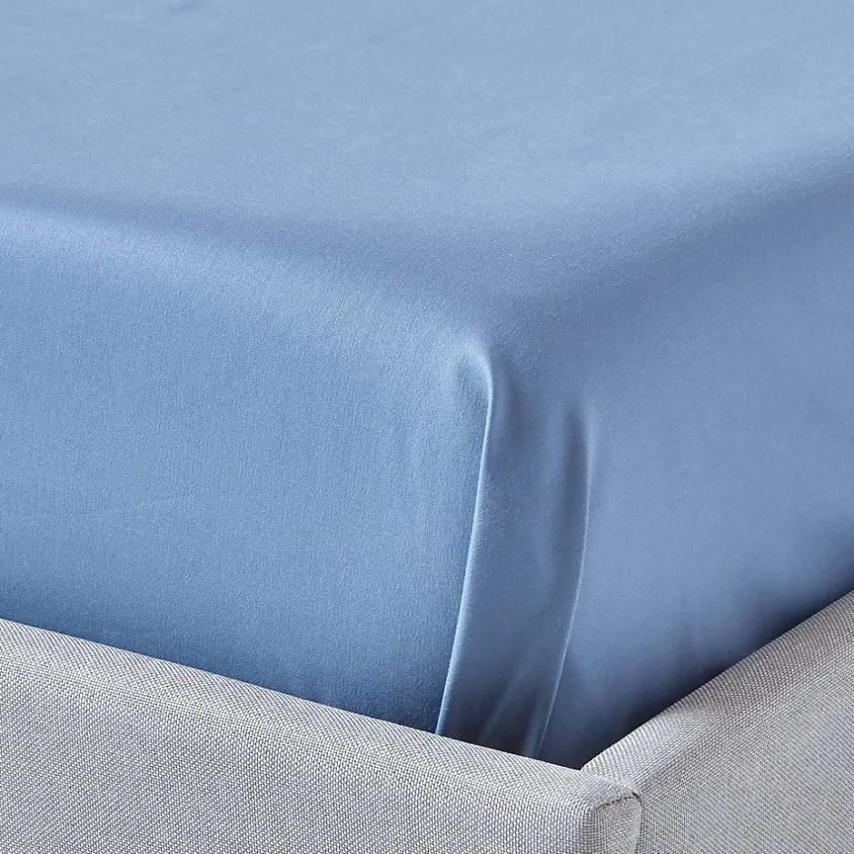 Homescapes Drap plat en satin de coton égyptien 1000 fils bleu, 275x275 cm - Online