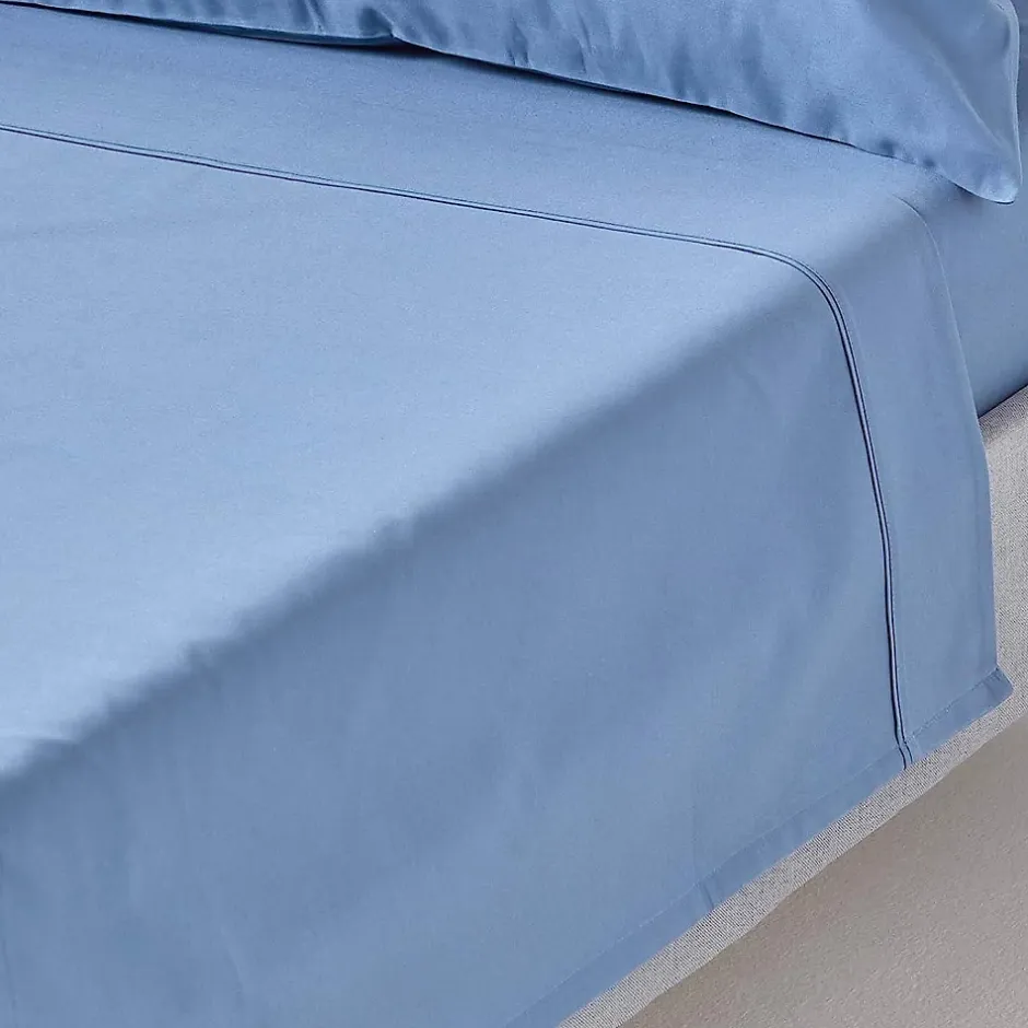 Homescapes Drap plat en satin de coton égyptien 1000 fils bleu, 180x290 cm - Best