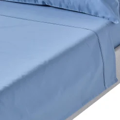 Homescapes Drap plat en satin de coton égyptien 1000 fils bleu, 178x255 cm -