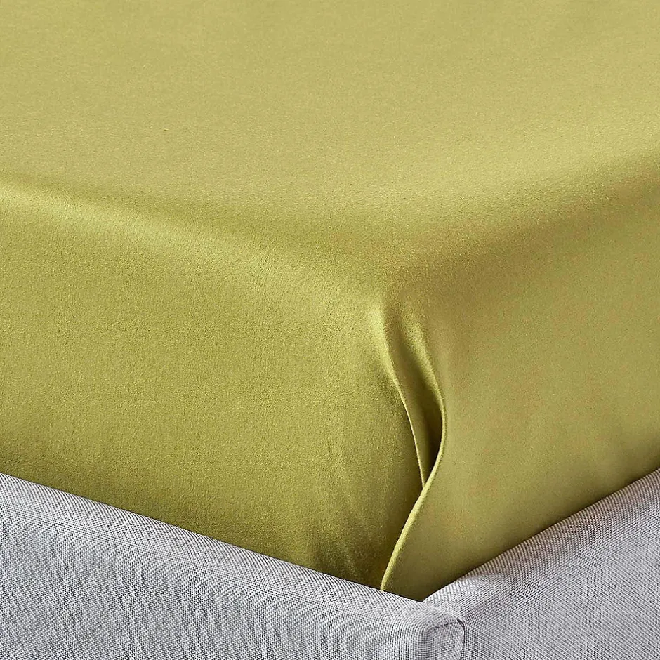 Homescapes Drap plat en satin de coton égyptien 1000 fils vert olive, 240x300 cm - Outlet