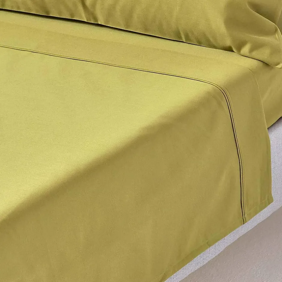 Homescapes Drap plat en satin de coton égyptien 1000 fils vert olive, 240x300 cm - Outlet