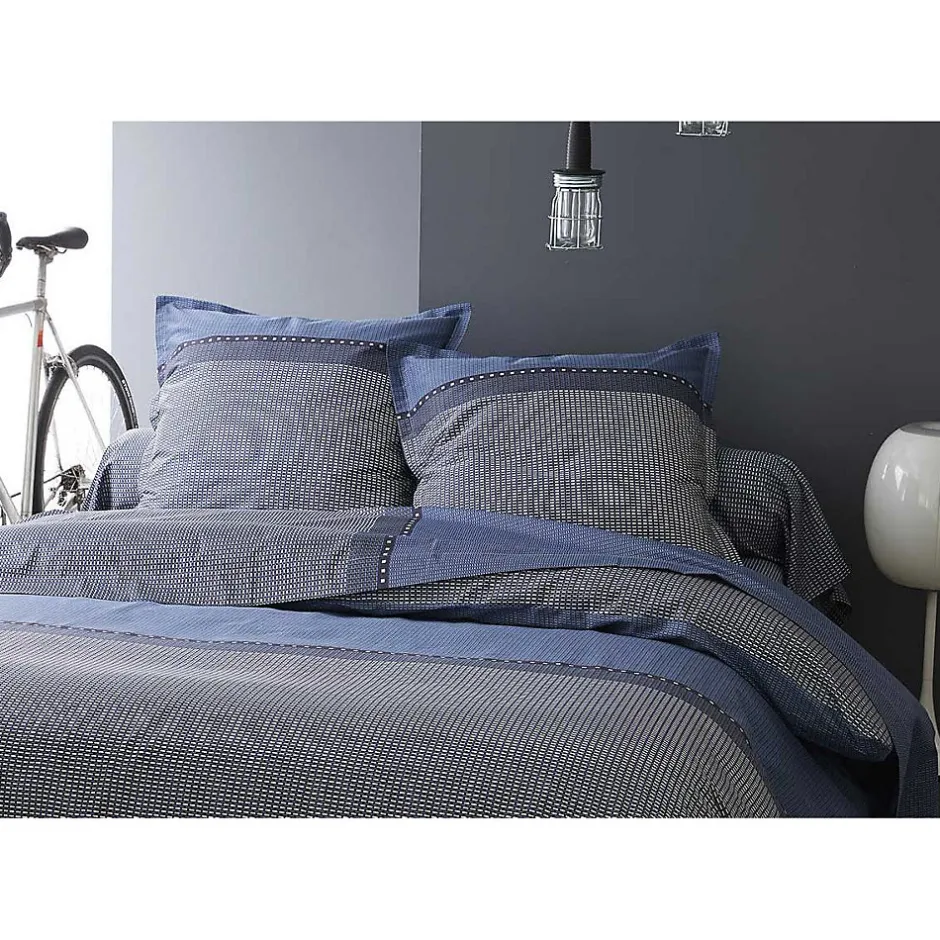 Tradilinge Drap Plat en Satin de Coton (240x300 cm - Bleu)
