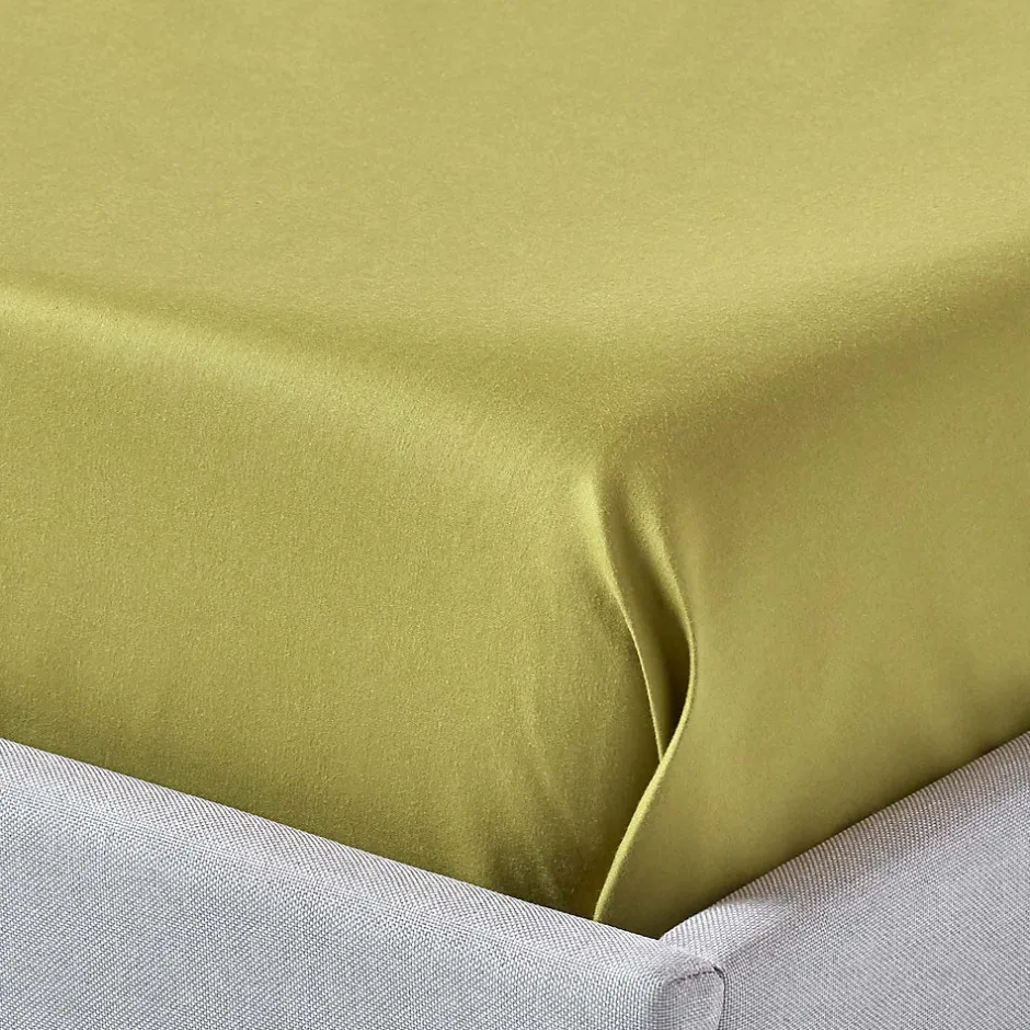 Homescapes Drap plat en satin de coton égyptien 1000 fils vert olive, 275x275 cm - Outlet