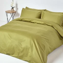 Homescapes Drap plat en satin de coton égyptien 1000 fils vert olive, 178x255 cm - Sale