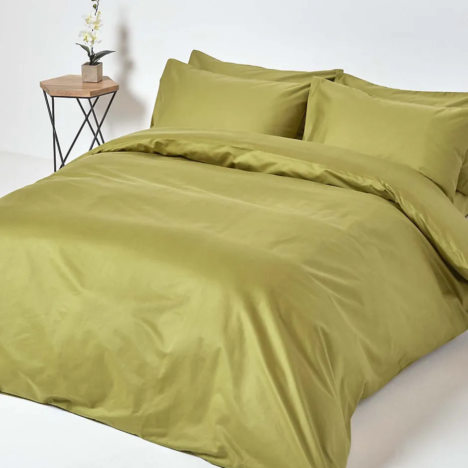 Homescapes Drap plat en satin de coton égyptien 1000 fils vert olive, 230x255 cm -