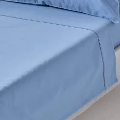 Homescapes Drap plat en satin de coton égyptien 1000 fils bleu, 270x300 cm - Clearance