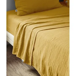 L'Effet Papillon Drap plat Gaïa double gaze coton 270x300 Jaune
