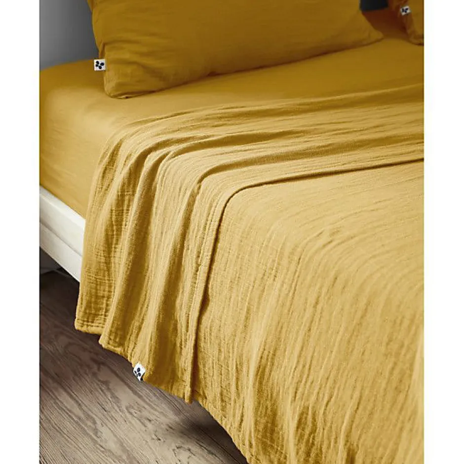 L'Effet Papillon Drap plat Gaïa double gaze coton 270x300 Jaune