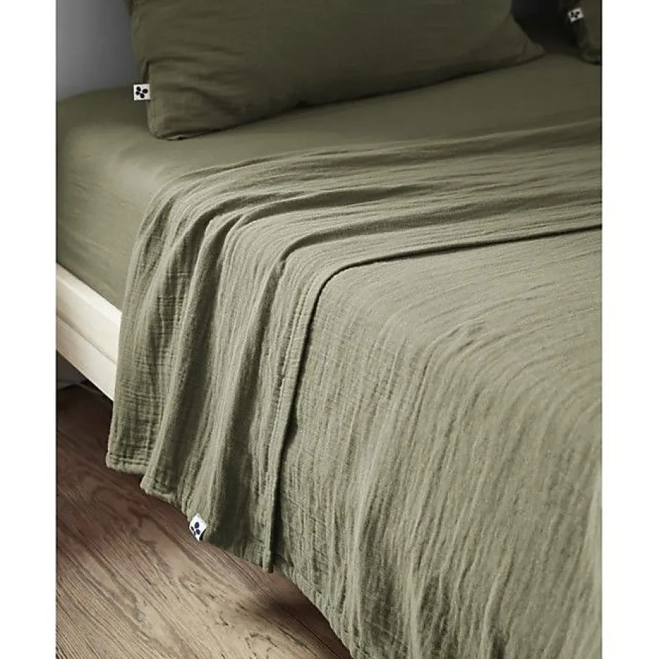 L'Effet Papillon Drap plat "Gaïa" toutes dimensions "Gaze de Coton" - Gaïa Romarin - 240 x 300 cm pour lit 2 places